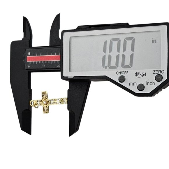 14K Yellow Gold Diamond Chip Filigree Cross Pendant - Picture 9 of 11